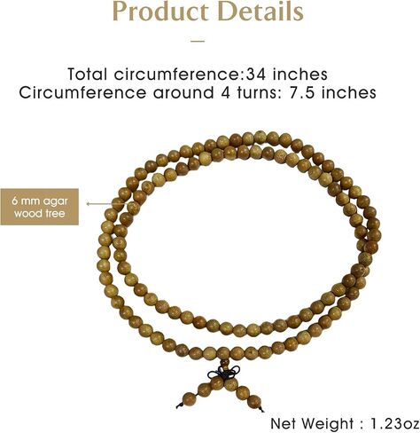 سوار البخور الفيتنامي أجاروود ، Mala Beads Natural Wooden Men and Women's Wrap ، صلاة Mala Beads Tibetan Necklace 8mm (116pcs) in Saudi Arabia