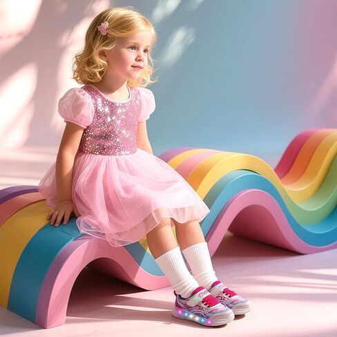 Yeskis Toddler تضيء الأحذية للفتيات اللمعان بقيادة وحيدات خفيفة الوزن غير قابلة للانزلاق أحذية رياضية للطفل الصغير والطفل الصغير in Kuwait