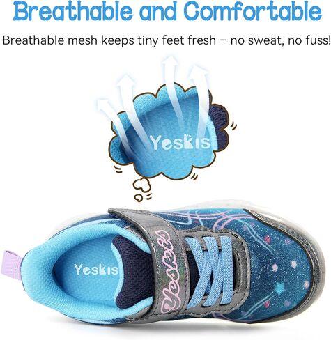 YESKIS Toddler Light Up Shoes for Girls Glitter LED Sole Breathable Lightweight Non Slip Running Sneakers for Toddler and Little Kid in Kuwait
