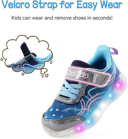 YESKIS Toddler Light Up Shoes for Girls Glitter LED Sole Breathable Lightweight Non Slip Running Sneakers for Toddler and Little Kid in Kuwait