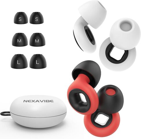 2 Pairs Nexavibe Noise Reduction Earplugs 33db for Sleeping,Concerts,Motorcycle,Focus Work & Travel - Reusable Silicone Ear Plugs for Adults with Portable Case – Includes 3 Sizes for All Ears in Saudi Arabia