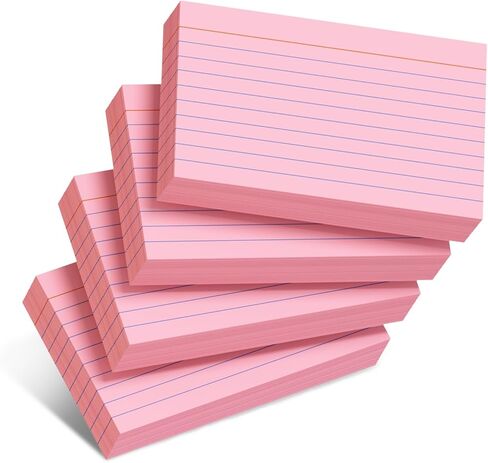 Pink Index Cards 3x5 Inch - 208 Pack, Ruled Index Flash Cards for Studying, Lined Index Note Cards 3" x 5", Pink Flashcards 3x5 Notecards 4 Pack of 52 in Kuwait