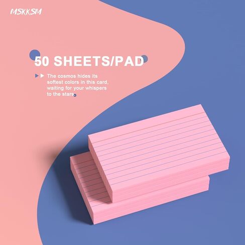 Pink Index Cards 3x5 Inch - 208 Pack, Ruled Index Flash Cards for Studying, Lined Index Note Cards 3" x 5", Pink Flashcards 3x5 Notecards 4 Pack of 52 in Kuwait