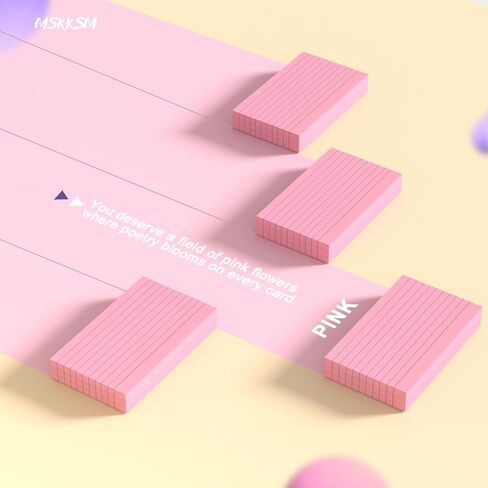 Pink Index Cards 3x5 Inch - 208 Pack, Ruled Index Flash Cards for Studying, Lined Index Note Cards 3" x 5", Pink Flashcards 3x5 Notecards 4 Pack of 52 in Kuwait