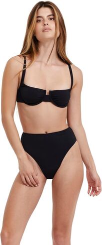 Women’s Solid Black High Rise High Leg Bikini Bottom with Cheeky Back Coverage and Full Lining Essential in Saudi Arabia