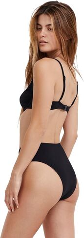 Women’s Solid Black High Rise High Leg Bikini Bottom with Cheeky Back Coverage and Full Lining Essential in Saudi Arabia