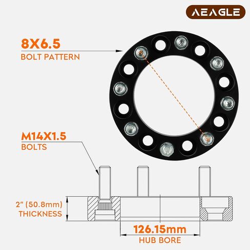8x6.5 Wheel Adapters, 2" 8x165.1 for Chevy 1988-2000 C-2500 C-3500 K-2500 K-3500 Pickup, Forged 8 Lug Wheel Spacers with 14x1.5 Studs 126.15mm Bore 2PCS in Saudi Arabia