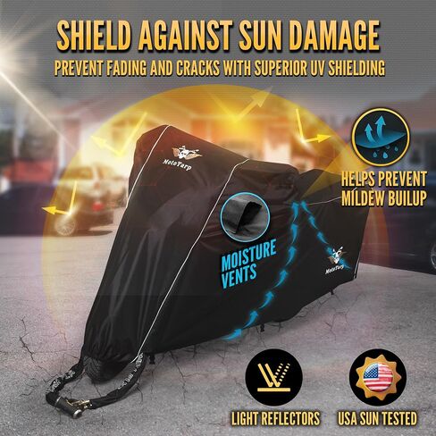 600D Heavy Duty Motorcycle Cover 100% Waterproof; License Plate Window, Exhaust Heat Guard, Night Reflectors, Wheel Lock Slots (Silver, Large 86X37X43) in Saudi Arabia