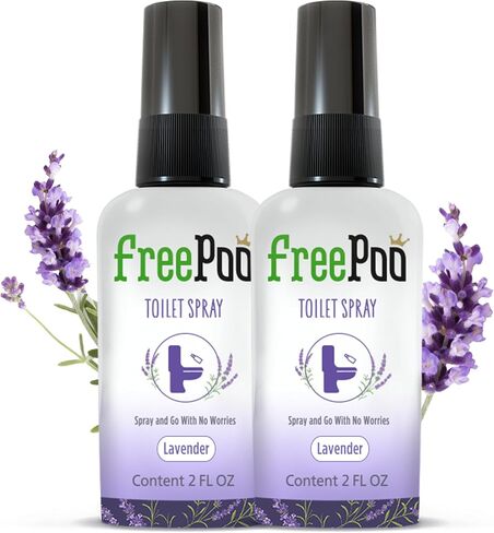 FreePoo - مجموعة معطر المرحاض باللافندر وعشب الليمون - مانع روائح ما قبل البراز، رذاذ الحمام العطري، مزيل الروائح الكريهة للقعادة، معطر الهواء - زيوت طبيعية، مجموعة أدوات النظافة الأساسية - 2 × 2.0 أونصة in Saudi Arabia