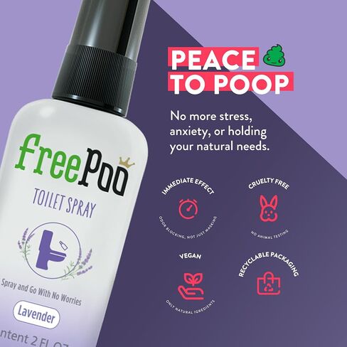 FreePoo - مجموعة معطر المرحاض باللافندر وعشب الليمون - مانع روائح ما قبل البراز، رذاذ الحمام العطري، مزيل الروائح الكريهة للقعادة، معطر الهواء - زيوت طبيعية، مجموعة أدوات النظافة الأساسية - 2 × 2.0 أونصة in Saudi Arabia