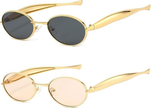 Retro Oval Sunglasses for Women Men 70s Trendy Sardine Sun Glasses Gold Metal Frame Shades UV400 Protection in Saudi Arabia