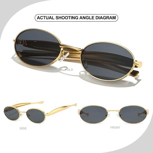 Retro Oval Sunglasses for Women Men 70s Trendy Sardine Sun Glasses Gold Metal Frame Shades UV400 Protection in Saudi Arabia