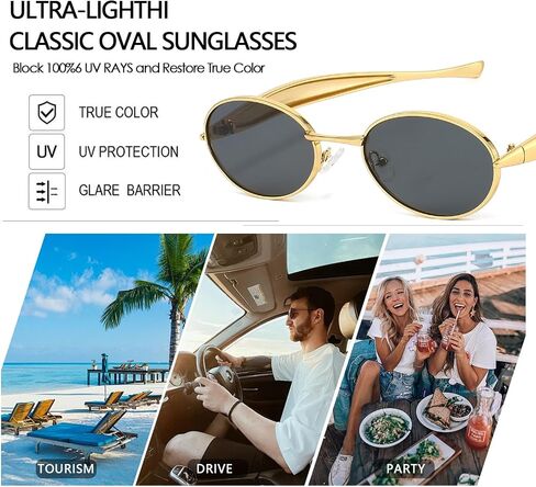 Retro Oval Sunglasses for Women Men 70s Trendy Sardine Sun Glasses Gold Metal Frame Shades UV400 Protection in Saudi Arabia