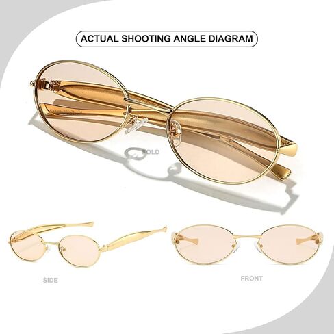 Retro Oval Sunglasses for Women Men 70s Trendy Sardine Sun Glasses Gold Metal Frame Shades UV400 Protection in Saudi Arabia