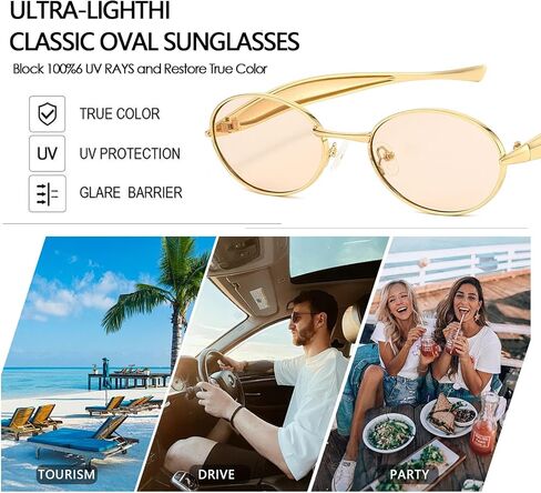 Retro Oval Sunglasses for Women Men 70s Trendy Sardine Sun Glasses Gold Metal Frame Shades UV400 Protection in Saudi Arabia