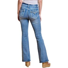 High Waisted-Rise Bootcut Curvy Jeans - Stretchy Embroidered Feather Flare Denim for Women in Saudi Arabia