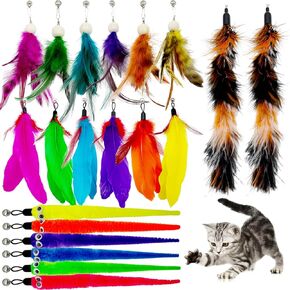 Cat Wand Replacement Feather Worm, 12 Pieces Cat Wand Attachments Assorted Worms Feathers Refill Toy for Indoor Cats in Kuwait
