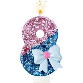 Pink and Blue Bow Birthday Candles, Girl's 7th Birthday Decoration, Cake Decoration, Suitable for Birthday Anniversary Event Wedding Decoration Supplies (7) in Saudi Arabia