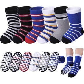Baby Toddlers Non Slip Socks with Grippers Baby Toddler Boys Girls Grips Socks Kids Cotton Crew Gift Socks 6 Pairs in Saudi Arabia
