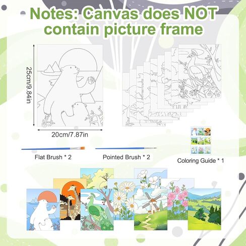 Pre Drawn Canvas, 9 PCS Forest Aurora Pre Printed Canvas Papers Scenery Pre Drawing Canvas DIY Ready to Paint Set with 4 Brushes Arts Drawing Gifts in Kuwait