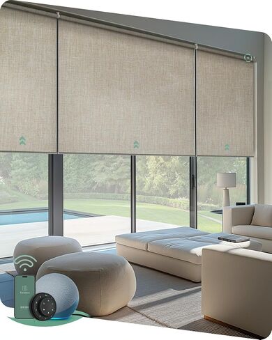 Yoolax Motorized Blinds with Remote, Blackout Smart Blinds Motorized Fabric Roller Shades Compatible with Alexa, Automatic Shades for Windows Custom Size (Beige) in Kuwait