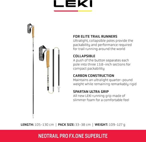 LEKI Neotrail Pro FX.One أقطاب الرحلات خفيفة الوزن قابلة للطي من الكربون للمشي لمسافات طويلة والجري in Kuwait