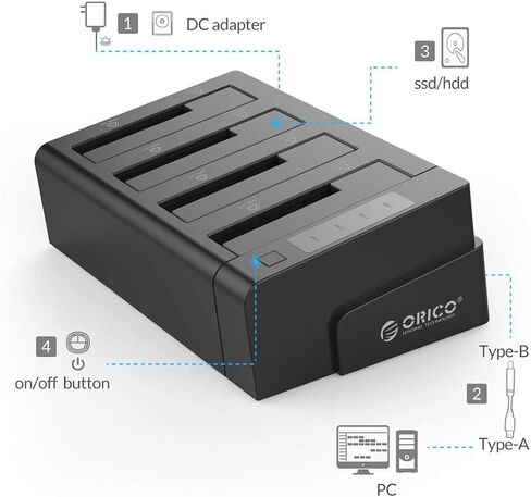 ORICO USB 3.0 Hard Drive Docking Station Aluminum 5 Bay Hard Drive Cloner/Duplicate USB 3.2 Gen 1 for 2.5''/3.5'' SSD HDD Up to 20TB-6656C3 in Saudi Arabia