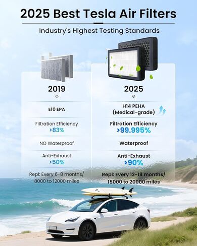 REEVAA 2025 Upgraded HEPA Tesla Model Y Cabin Air Filter | 2 Pack Premium Activated Carbon | Design for Model Y (2016-2025, juniper) | Replacement Accessories with Install Tools in Kuwait