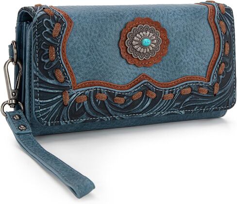 Wristlet Wallets for Women Western Wristlet Purse with Detachable Floral Tooled Concho Collection in Saudi Arabia