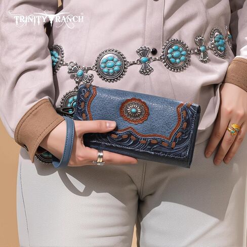 Wristlet Wallets for Women Western Wristlet Purse with Detachable Floral Tooled Concho Collection in Saudi Arabia