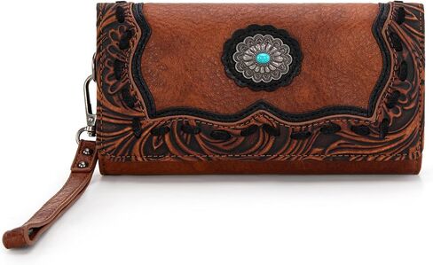 Wristlet Wallets for Women Western Wristlet Purse with Detachable Floral Tooled Concho Collection in Saudi Arabia
