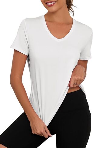 KevaMolly Workout Tops for Women V Neck UPF50+ Breathable Loose Fit Yoga T Shirts Short Sleeve Running Gym Athletic Tee Top in Kuwait