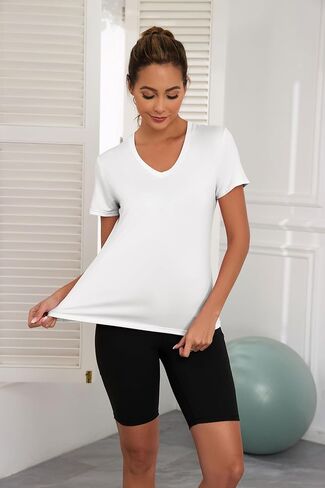 KevaMolly Workout Tops for Women V Neck UPF50+ Breathable Loose Fit Yoga T Shirts Short Sleeve Running Gym Athletic Tee Top in Kuwait