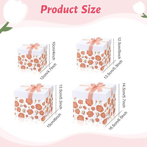 Cholemy 4pcs Gift Boxes with Lids Nesting Squared Boxes Decorative Gift Box for Mother's Day Presents Flower Birthday Bridesmaid Wedding Christmas Party Favor(Classic Flower) in Kuwait