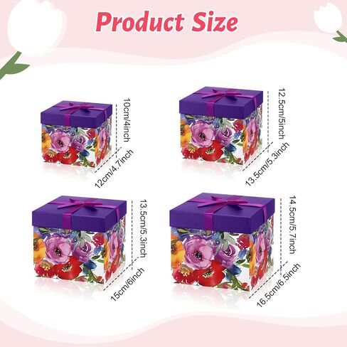 Cholemy 4pcs Gift Boxes with Lids Nesting Squared Boxes Decorative Gift Box for Mother's Day Presents Flower Birthday Bridesmaid Wedding Christmas Party Favor(Classic Flower) in Saudi Arabia