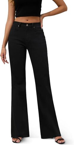 FLYING BANANA Women's High Rise Wide Leg Baggy Stretchy Loose Flare Bell Bottom Denim Jeans in Kuwait
