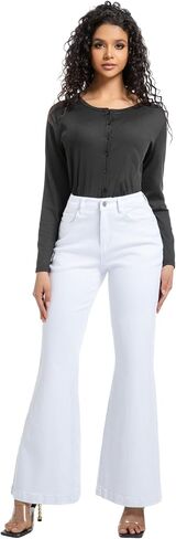 Women's Bell Bottom Jeans High Waisted Stretchy Curvy Flare Denim Pants in Kuwait