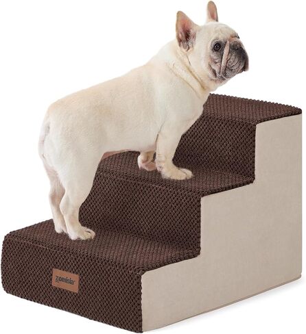 Dog Stairs for Small Dogs - Pet Stairs 2 in 1 with Zippers Suitable for Couch and Bed, 35D Foam Dog Steps with Non Slip Bottom Grey 4 Steps, Grey in Saudi Arabia
