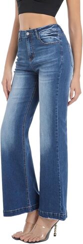 Women's Bell Bottom Jeans High Waisted Stretchy Curvy Flare Denim Pants in Kuwait