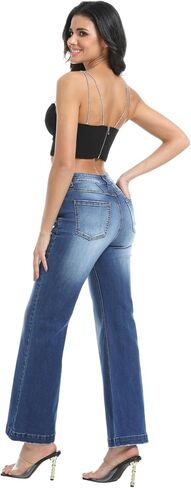 Women's Bell Bottom Jeans High Waisted Stretchy Curvy Flare Denim Pants in Kuwait