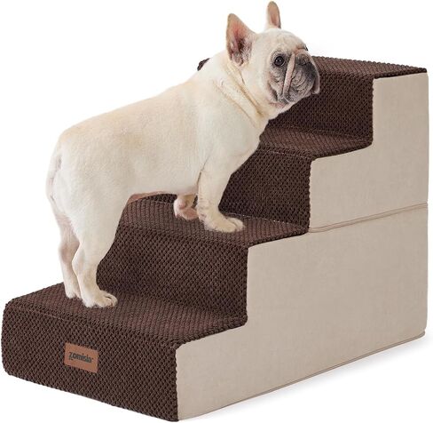 Dog Stairs for Small Dogs - Pet Stairs 2 in 1 with Zippers Suitable for Couch and Bed, 35D Foam Dog Steps with Non Slip Bottom Grey 4 Steps, Grey in Saudi Arabia