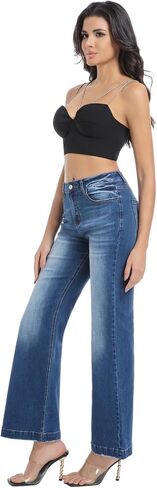 Women's Bell Bottom Jeans High Waisted Stretchy Curvy Flare Denim Pants in Kuwait