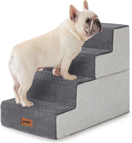 Dog Stairs for Small Dogs - Pet Stairs 2 in 1 with Zippers Suitable for Couch and Bed, 35D Foam Dog Steps with Non Slip Bottom Grey 4 Steps, Grey in Saudi Arabia