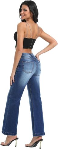 جينز الجرس السفلي للسيدات عالي الخصر سروال سراويل الدنيم in Kuwait