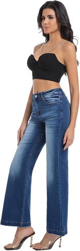 جينز الجرس السفلي للسيدات عالي الخصر سروال سراويل الدنيم in Kuwait