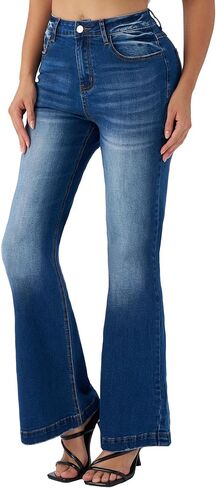 جينز الجرس السفلي للسيدات عالي الخصر سروال سراويل الدنيم in Kuwait