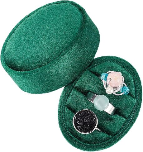 Gorgecfaft Premium Wedding Three Rings Holder Velvet Display Box Box Oval Ring Box 3 فتحات خمر مصنوعة يدويًا منظم المجوهرات للاقتراح حفل زفاف عيد الميلاد (Beige) in Saudi Arabia