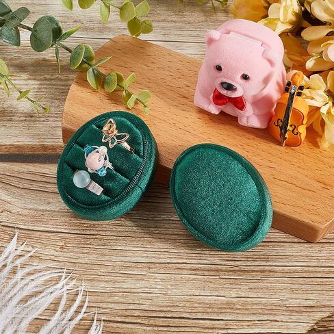 Gorgecfaft Premium Wedding Three Rings Holder Velvet Display Box Box Oval Ring Box 3 فتحات خمر مصنوعة يدويًا منظم المجوهرات للاقتراح حفل زفاف عيد الميلاد (Beige) in Saudi Arabia