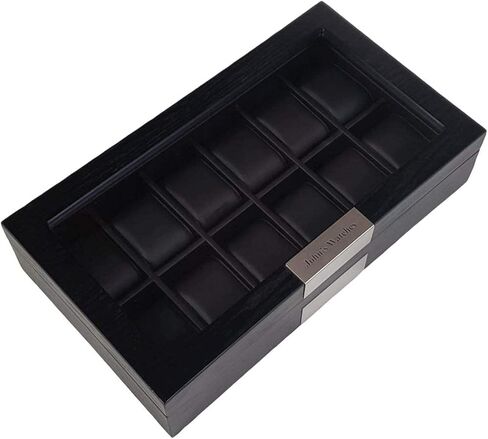 30 Black Ebony Wood Personalized Watch Extra Height Box Display Case 3 Level Storage Jewelry Organizer with Glass Top, Stainless Steel Accents, and 2 Drawers in Kuwait