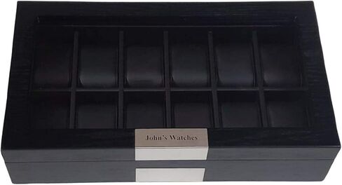 30 Black Ebony Wood Personalized Watch Extra Height Box Display Case 3 Level Storage Jewelry Organizer with Glass Top, Stainless Steel Accents, and 2 Drawers in Kuwait